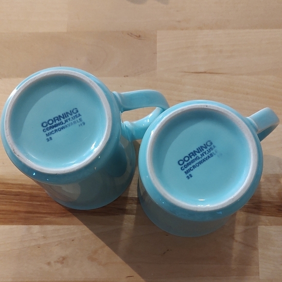 Vintage MCM Corning Aqua Ceramic Mugs Set of Two - Picture 2 of 6